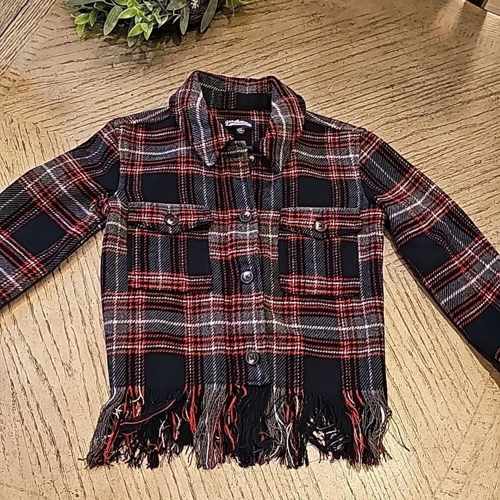 Plaid fringe hem shacket size 7 girls Freshman